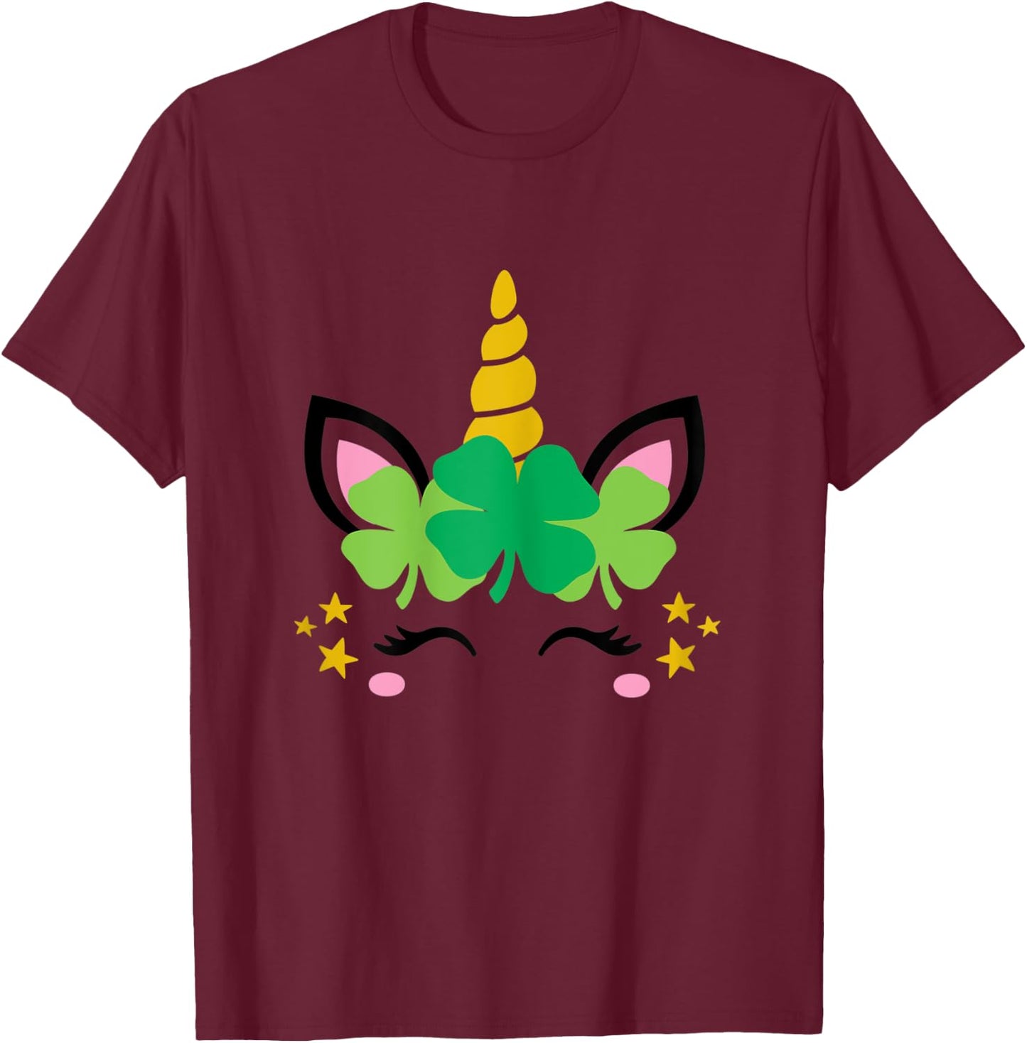 Unicorn Face St Patrick's Day Kids Girls Women T-Shirt - T-Shirt | Maroon