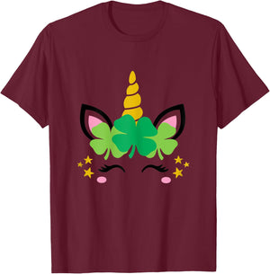 Unicorn Face St Patrick's Day Kids Girls Women T-Shirt - T-Shirt | Maroon