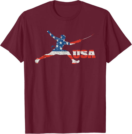 Fencing USA team American flag US Fencers epee men women T-Shirt - T-Shirt | Maroon