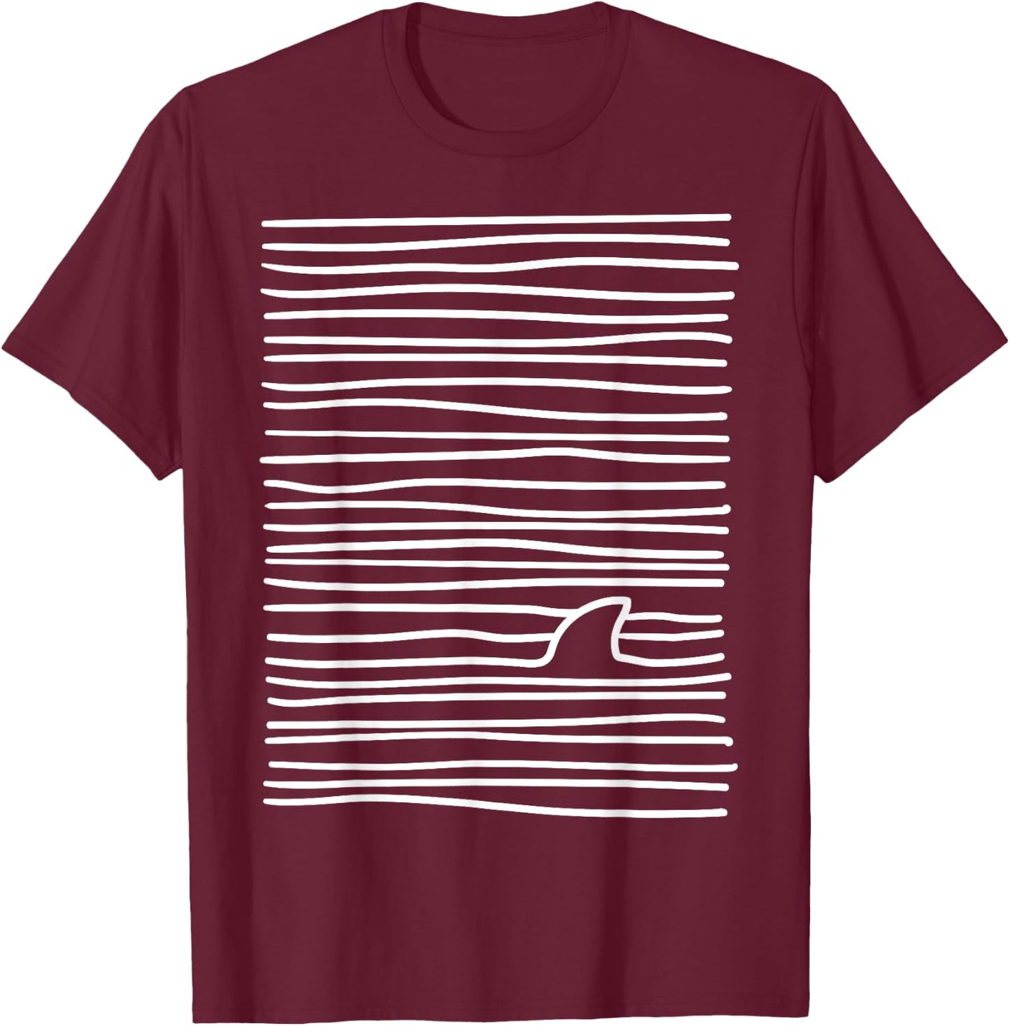 Minimalist Line Drawing Simple Unique Shark Fin T-Shirt - T-Shirt | Maroon