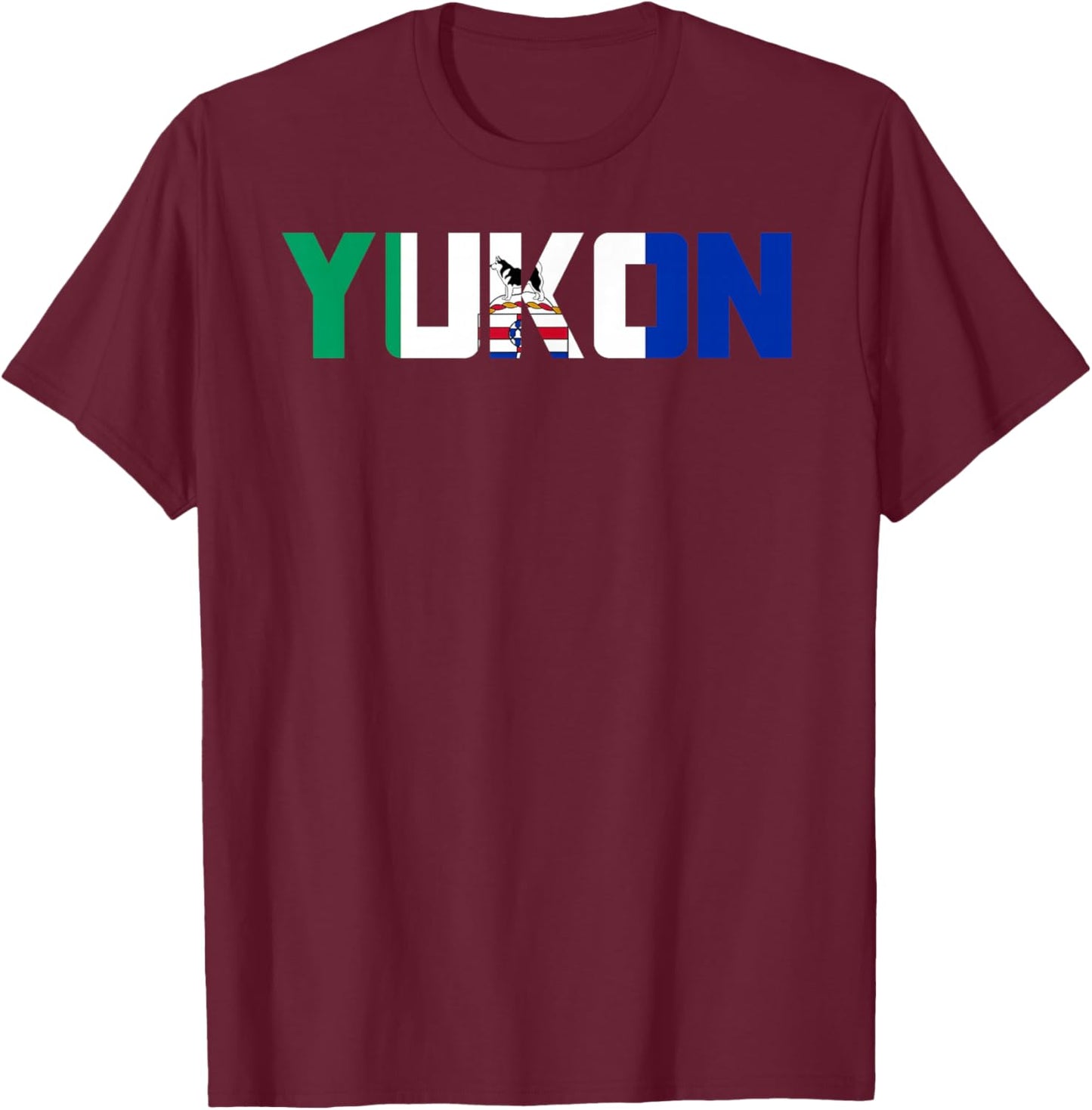 Canadian Yukon Territory Flag Proud Canada Husky Sled Dog T-Shirt - T-Shirt | Maroon