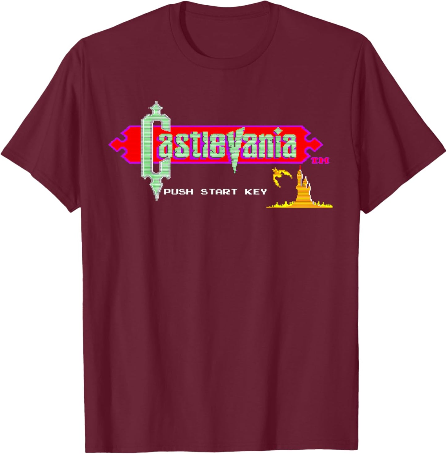Castlevania Title Screen Retro Gaming Castle Epic Adventure T-Shirt - T-Shirt | Maroon