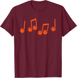 Music Notes Basketball Player Heart Lover Music Teacher T-Shirt - T-Shirt | Maroon