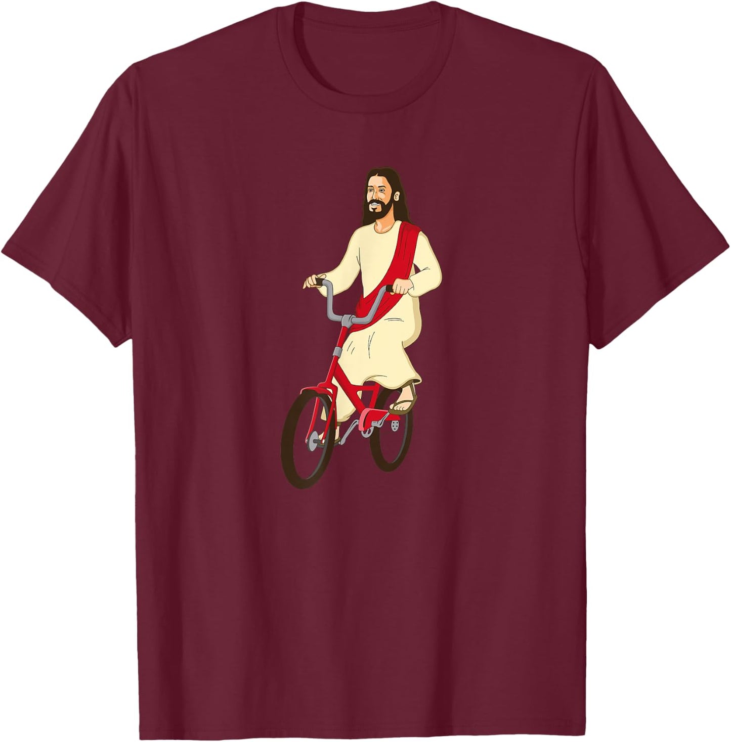 Fun Christ on a Bike Funny Lord God Jesus Church Cycle Gift T-Shirt - T-Shirt | Maroon