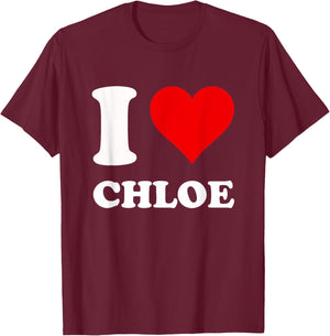 Red Heart I Love Chloe T-Shirt - T-Shirt | Maroon