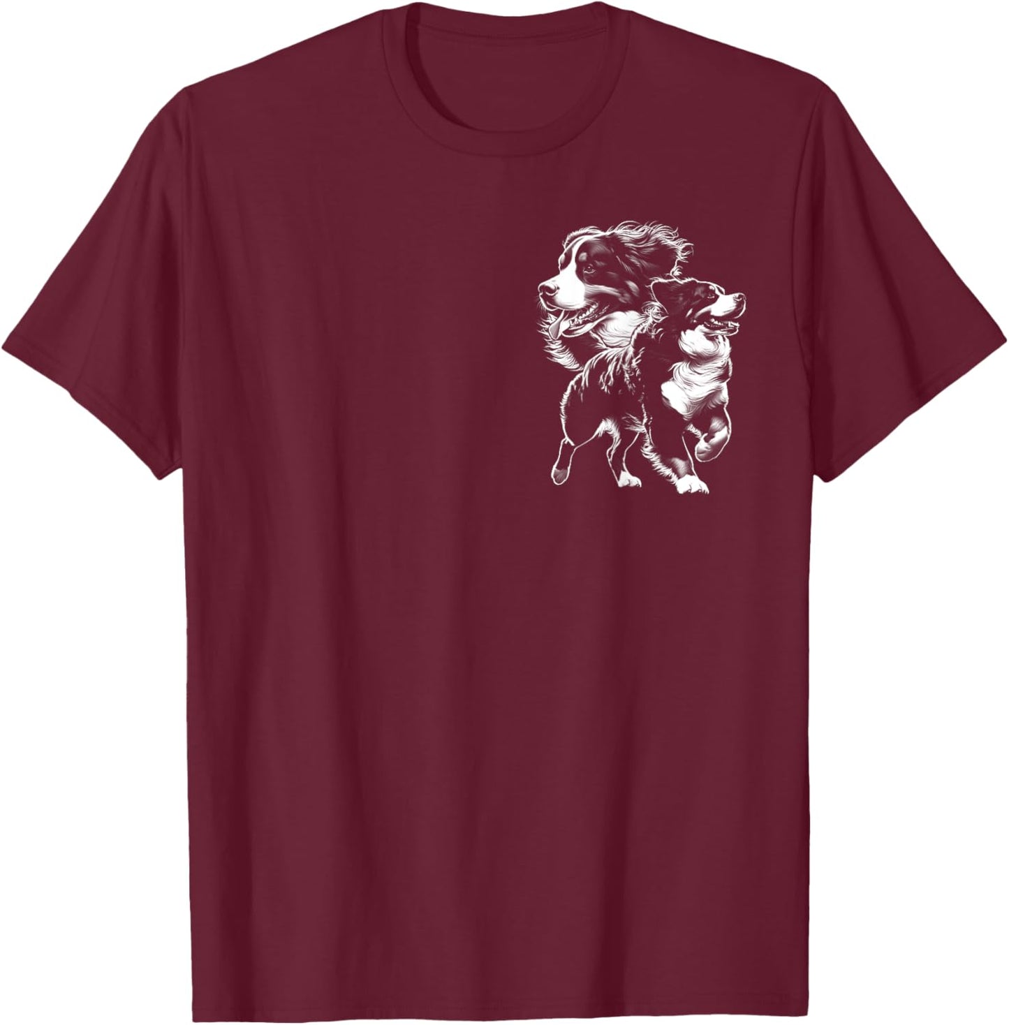 Playful Bernese Mountain Dog in Drawing Style on Chest Women Kids T-Shirt - T-Shirt | Maroon