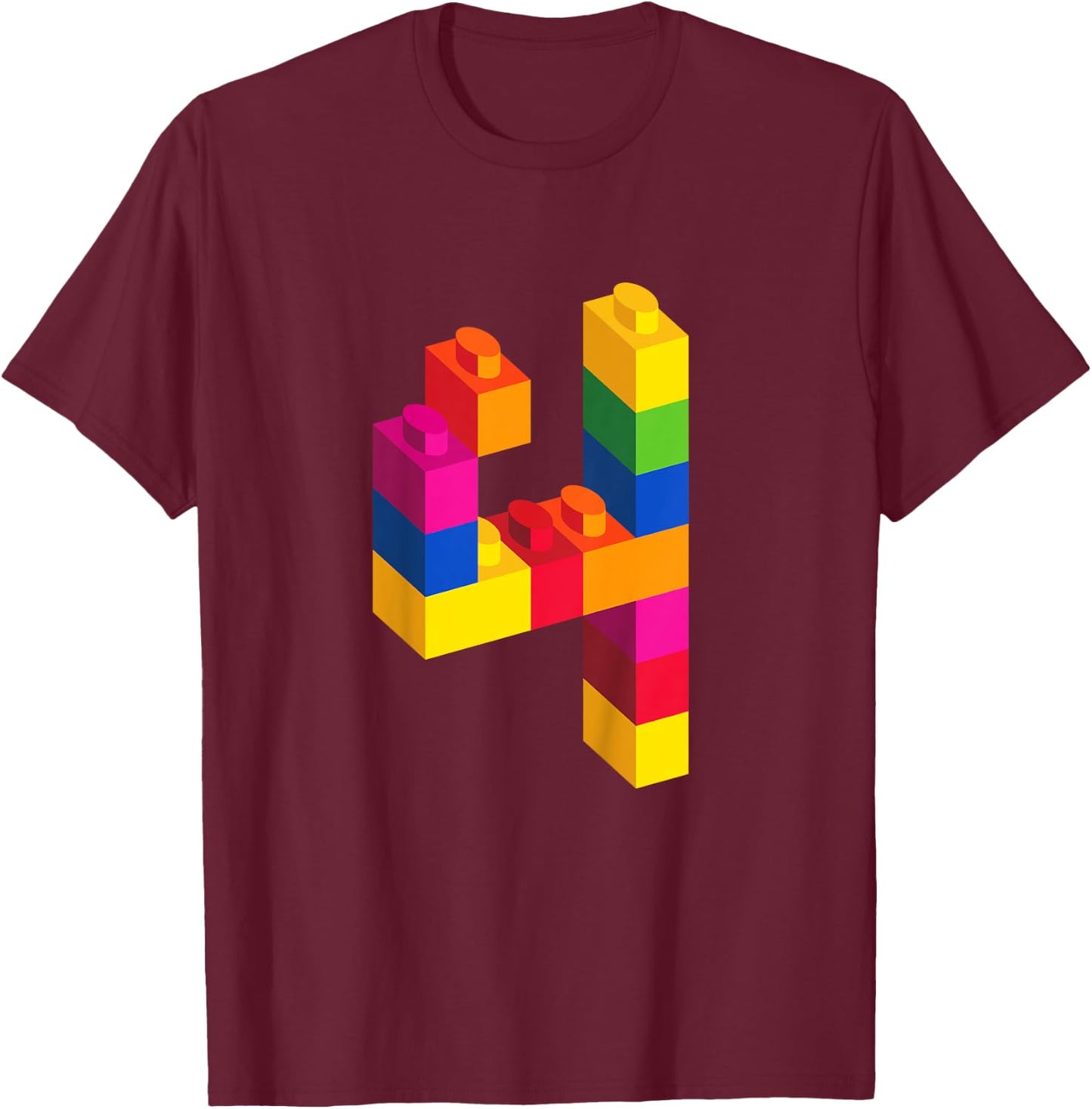 4 Year Old Building Blocks Birthday T Shirt Bricks 4th Gift T-Shirt - T-Shirt | Maroon