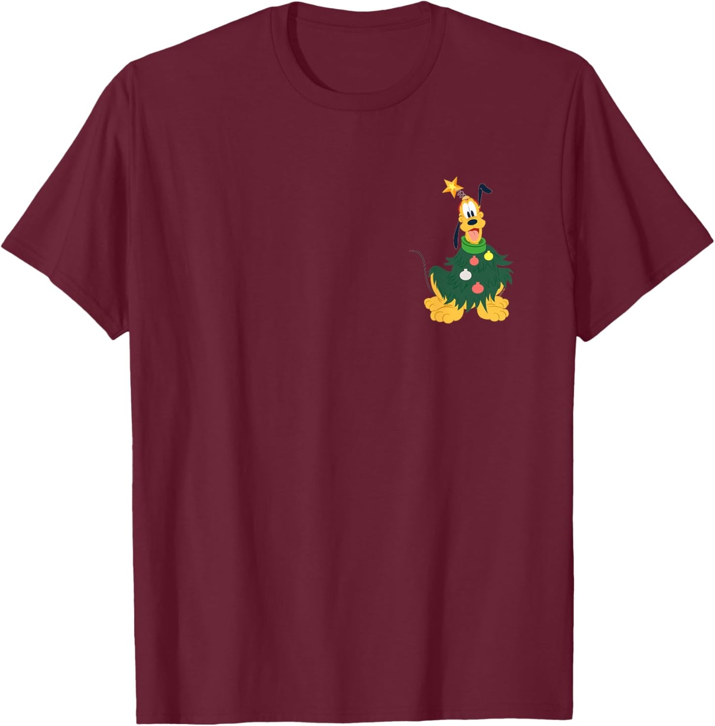Disney Pluto Holiday Christmas Tree Costume Corner Art T-Shirt - T-Shirt | Maroon