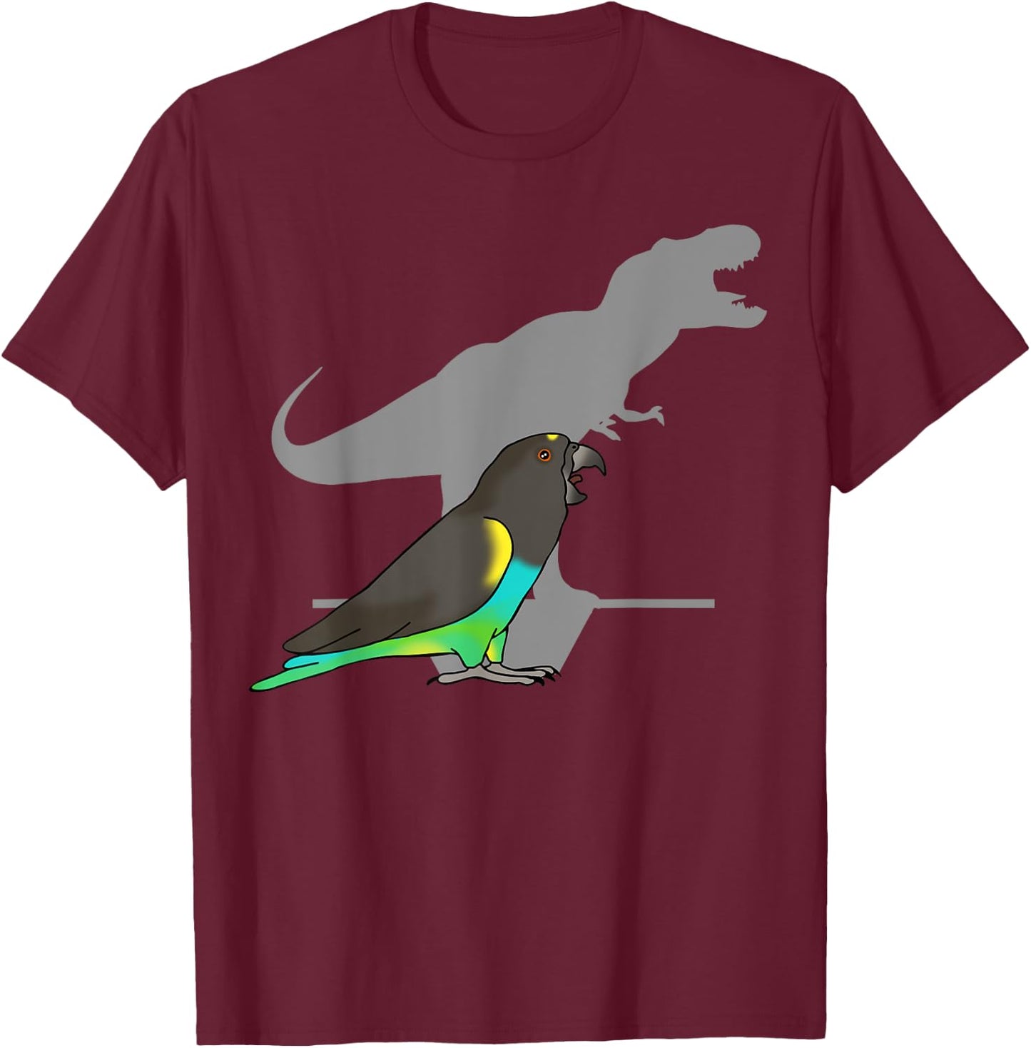 Funny Dinosaur Parrot, T-rex Meyer's Parrot, Birb memes T-Shirt - T-Shirt | Maroon