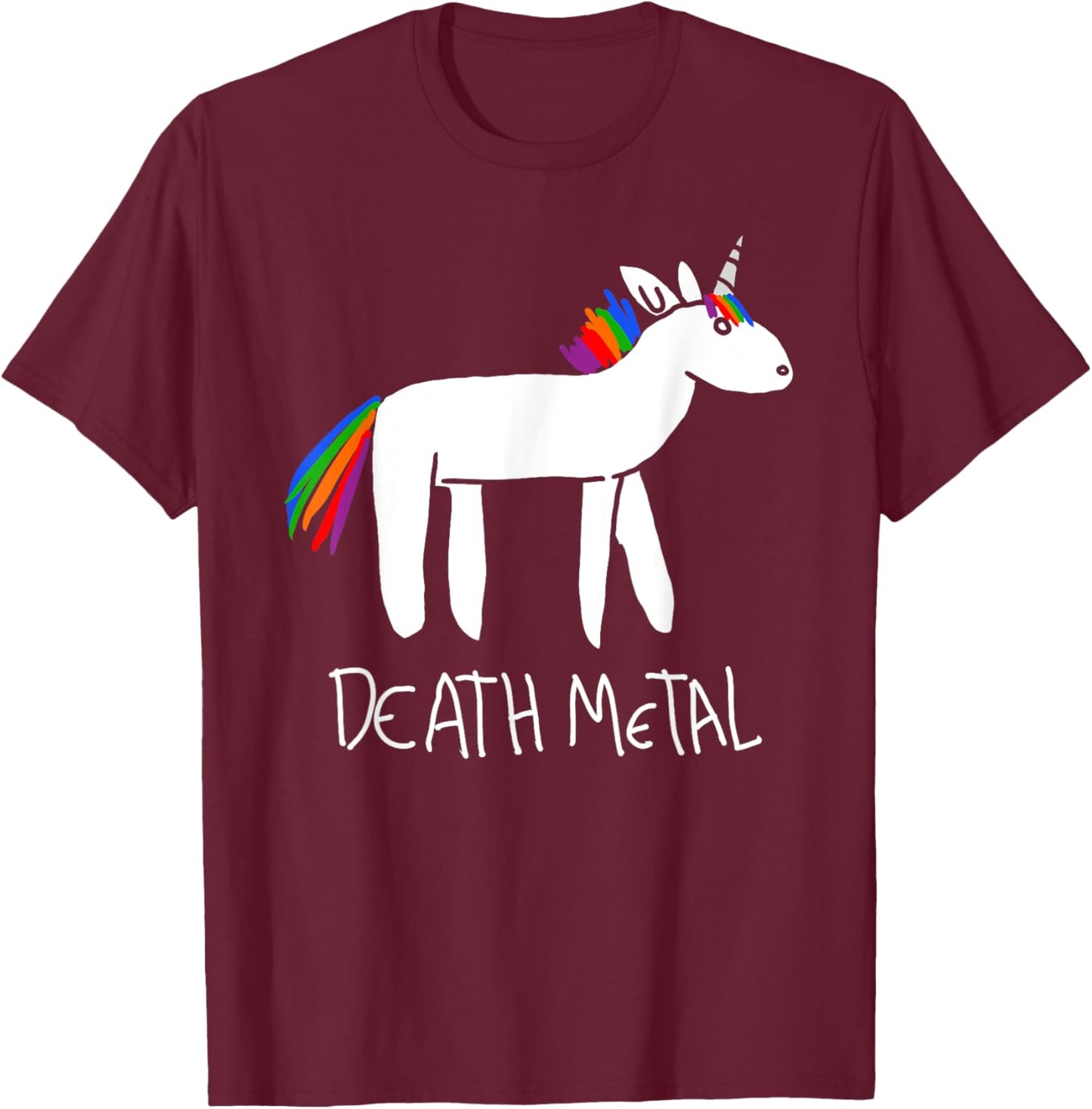 Death Metal Unicorn Funny Goth Kidcore Meme Sarcastic Ironic T-Shirt - T-Shirt | Maroon
