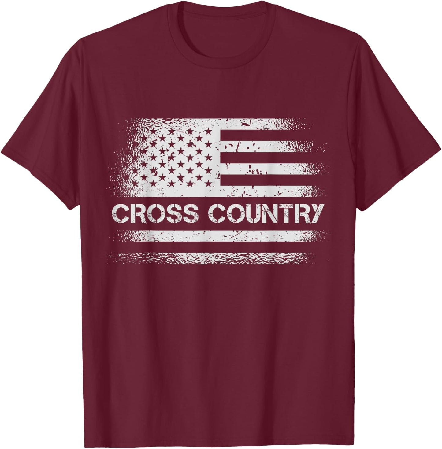 USA Flag Cross Country - American US Cross Country Running Women Girls Kids Men T-Shirt - T-Shirt | Maroon
