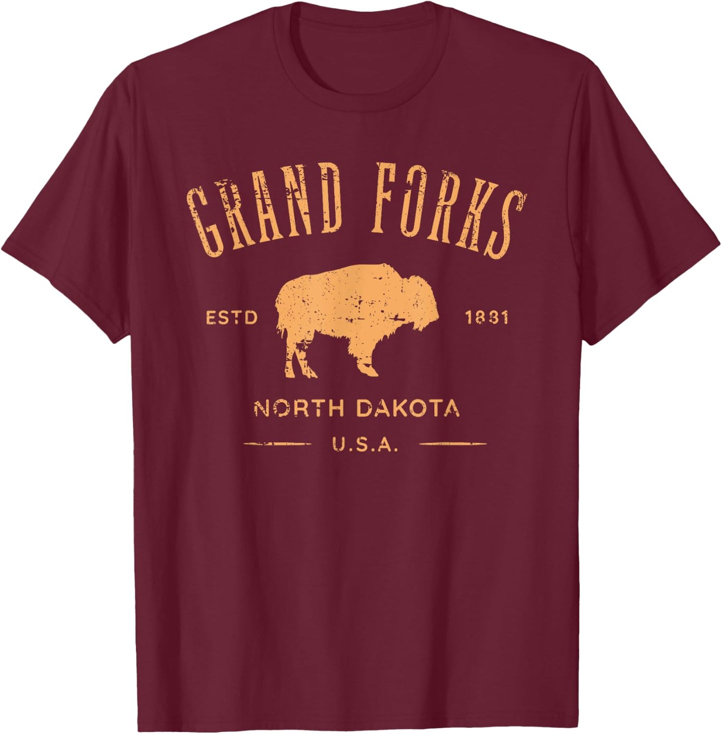 Grand Forks North Dakota Souvenir Distressed Style Design T-Shirt - T-Shirt | Maroon