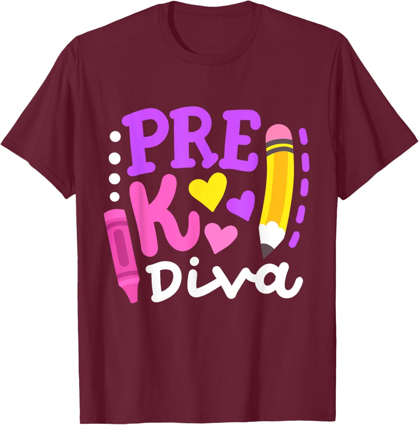 Pre-K Diva Funny Welcome Back To School Teachers Girls Kids T-Shirt - T-Shirt | Maroon
