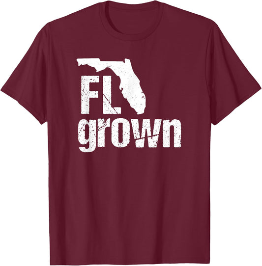 Florida Grown FL Home State Shirt Distressed Gift T-Shirt - T-Shirt | Maroon