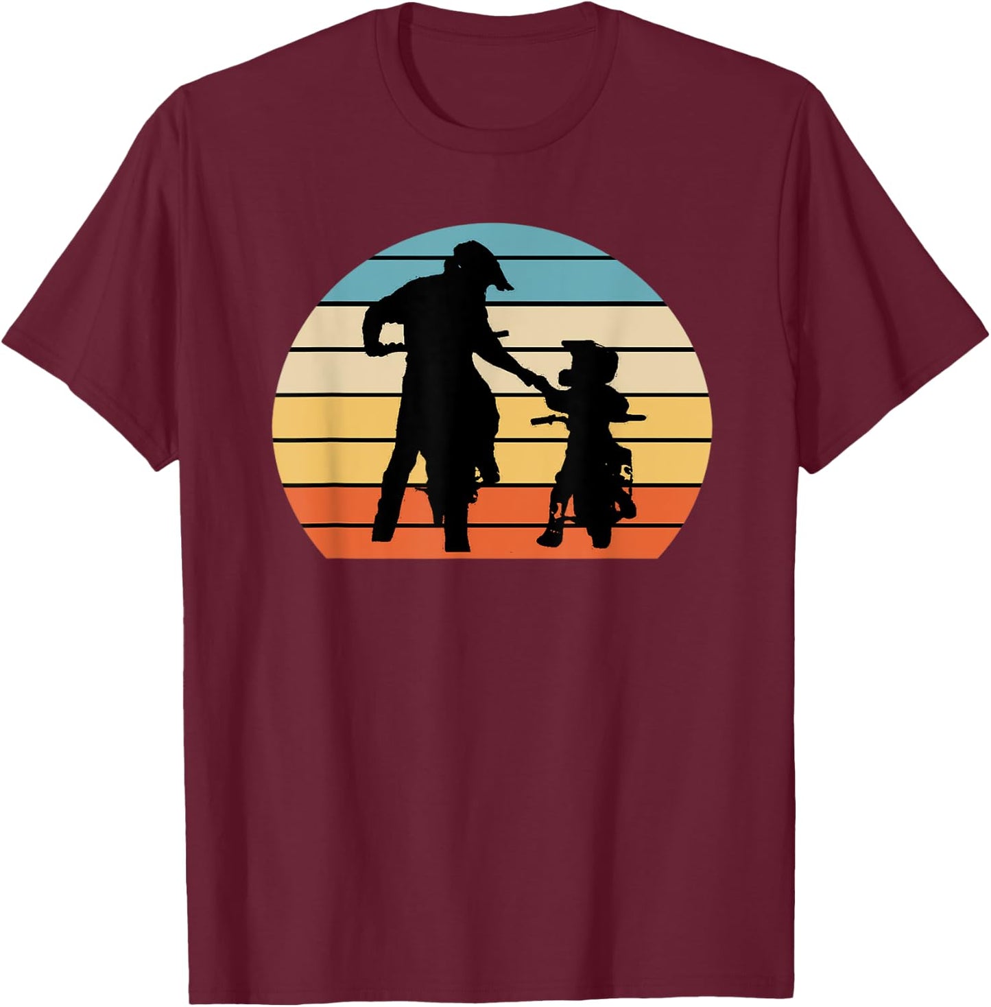 Father and Son Braaap Motocross Off-Roading Retro Sunset T-Shirt - T-Shirt | Maroon