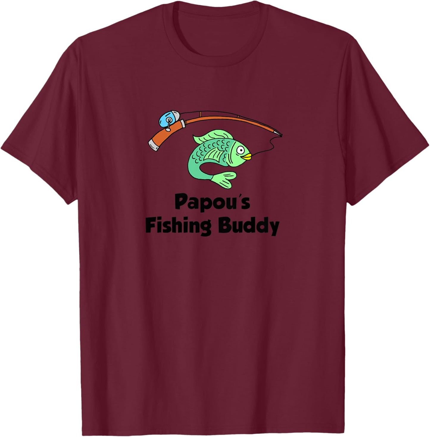 Kids Papou's Fishing Buddy Greek Grandson Granddaughter T-Shirt - T-Shirt | Maroon
