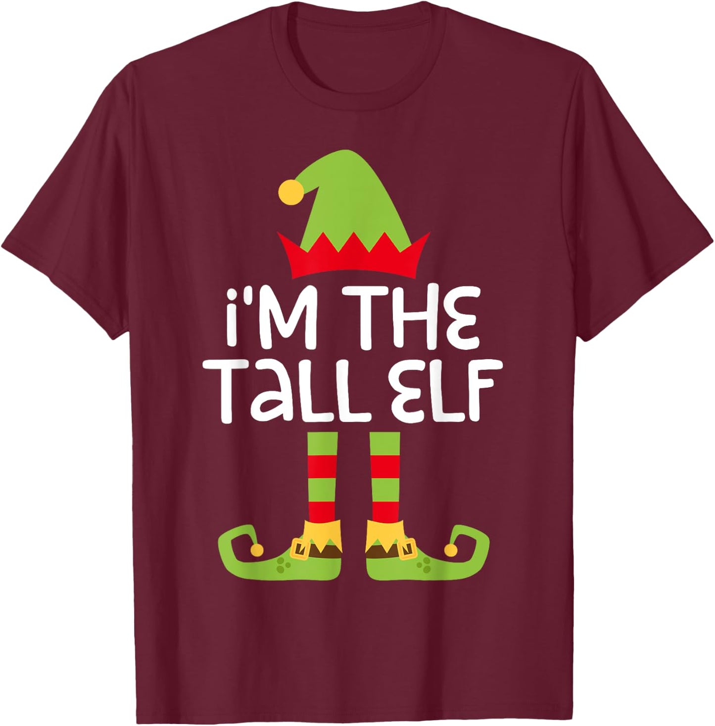 Im The Elf Costume Shirts -Adults I'm The Tall Elf Black Medium T-Shirt - T-Shirt | Maroon