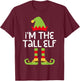 Im The Elf Costume Shirts -Adults I'm The Tall Elf Black Medium T-Shirt - T-Shirt | Maroon