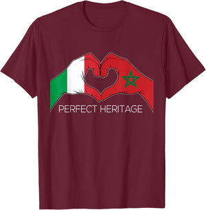 Italy and Morocco Heart Heritage Perfect Italian Moroccan T-Shirt - T-Shirt | Maroon
