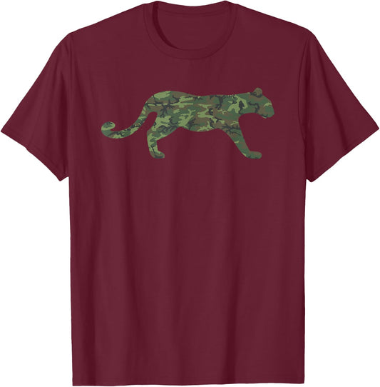 Military Cougar Camo Print US Puma Animal Veteran Men Gift T-Shirt - T-Shirt | Maroon