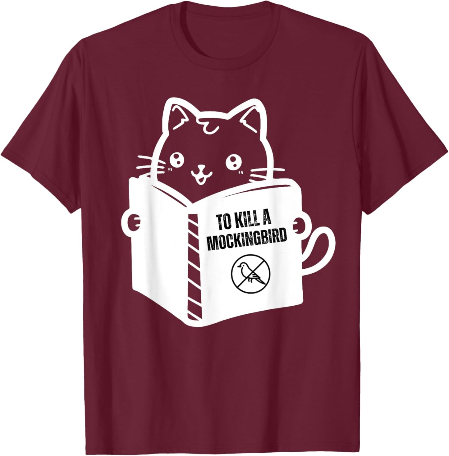 Funny cat reading to kill a mockingbird T-Shirt - T-Shirt | Maroon