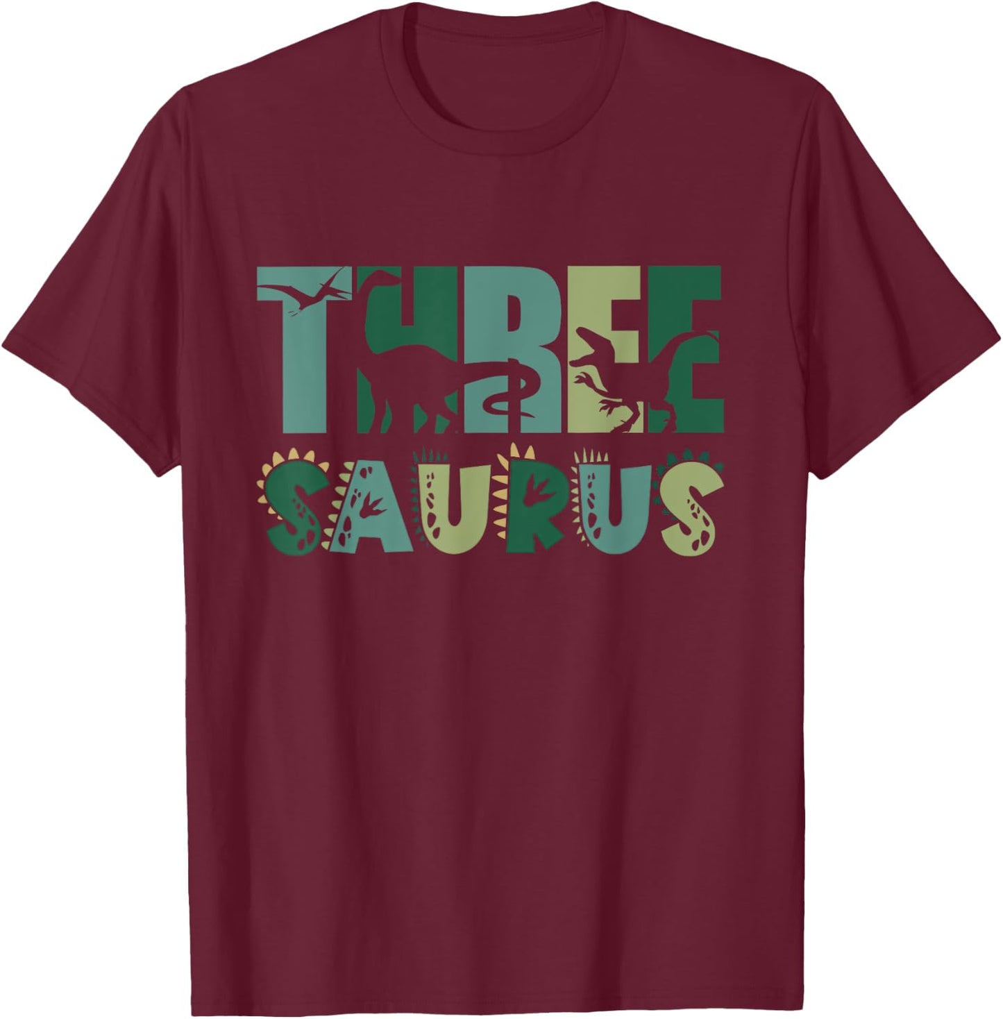Three Saurus 3rd Birthday Dinosaur Boy Toddler Kids T-Shirt - T-Shirt | Maroon