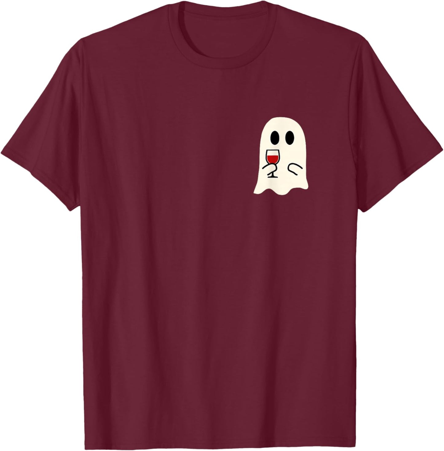 Cute Little Ghost Red Wine Glass Halloween T-Shirt - T-Shirt | Maroon