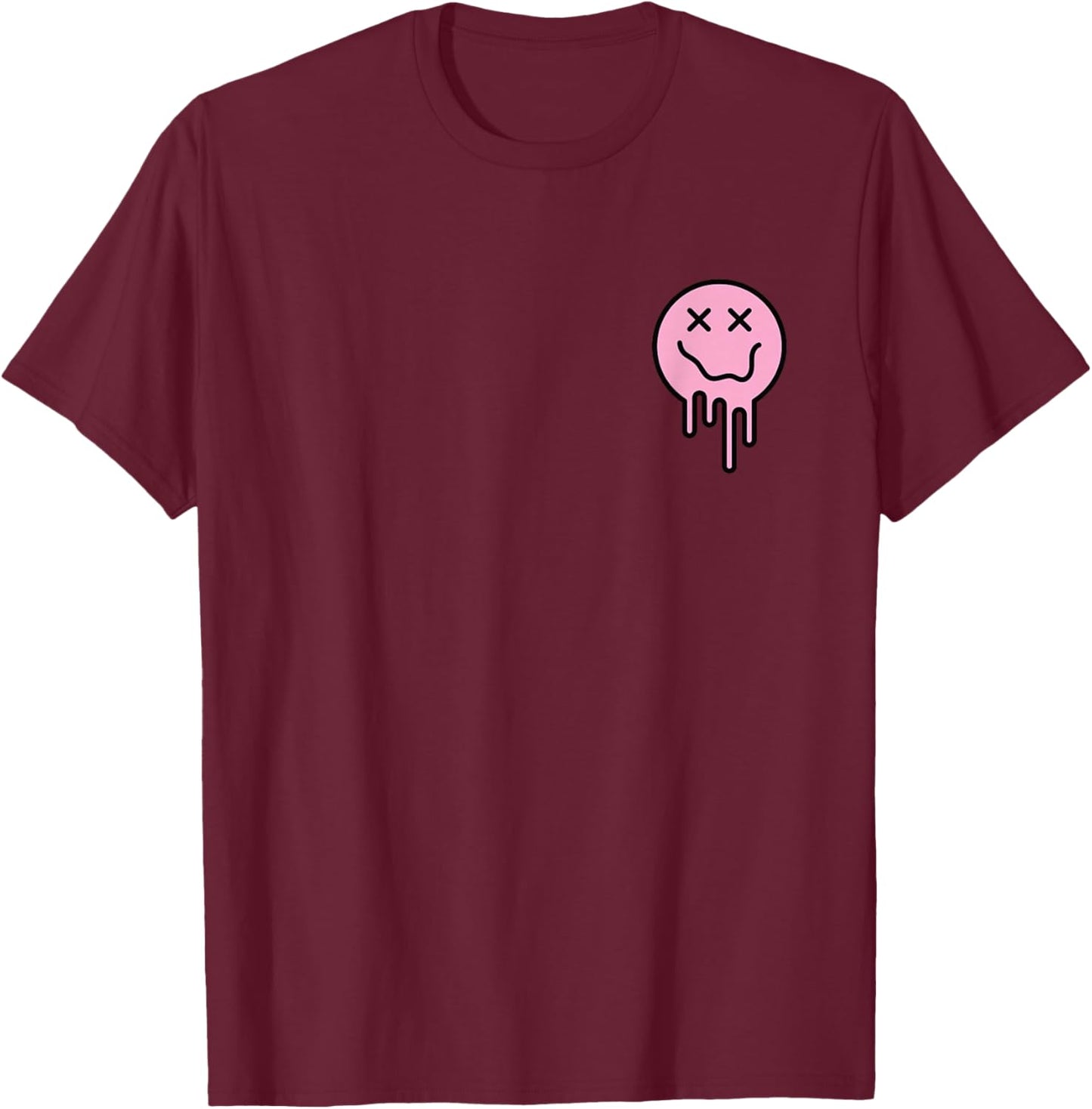 Cute X Eyes Melting Happy Face Melted Dripping Smile Face T-Shirt - T-Shirt | Maroon