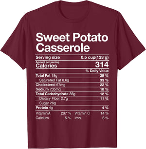 Sweet Potato Casserole Nutrition Facts Thanksgiving Gifts T-Shirt - T-Shirt | Maroon