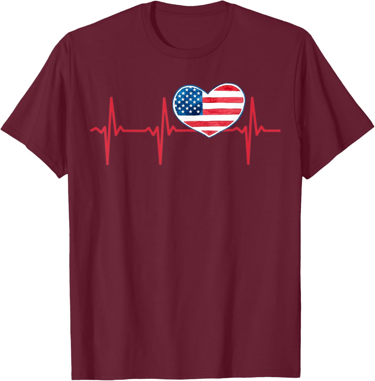 Heartbeat EKG America Heart Love Patriotic 4th of July T-Shirt - T-Shirt | Maroon