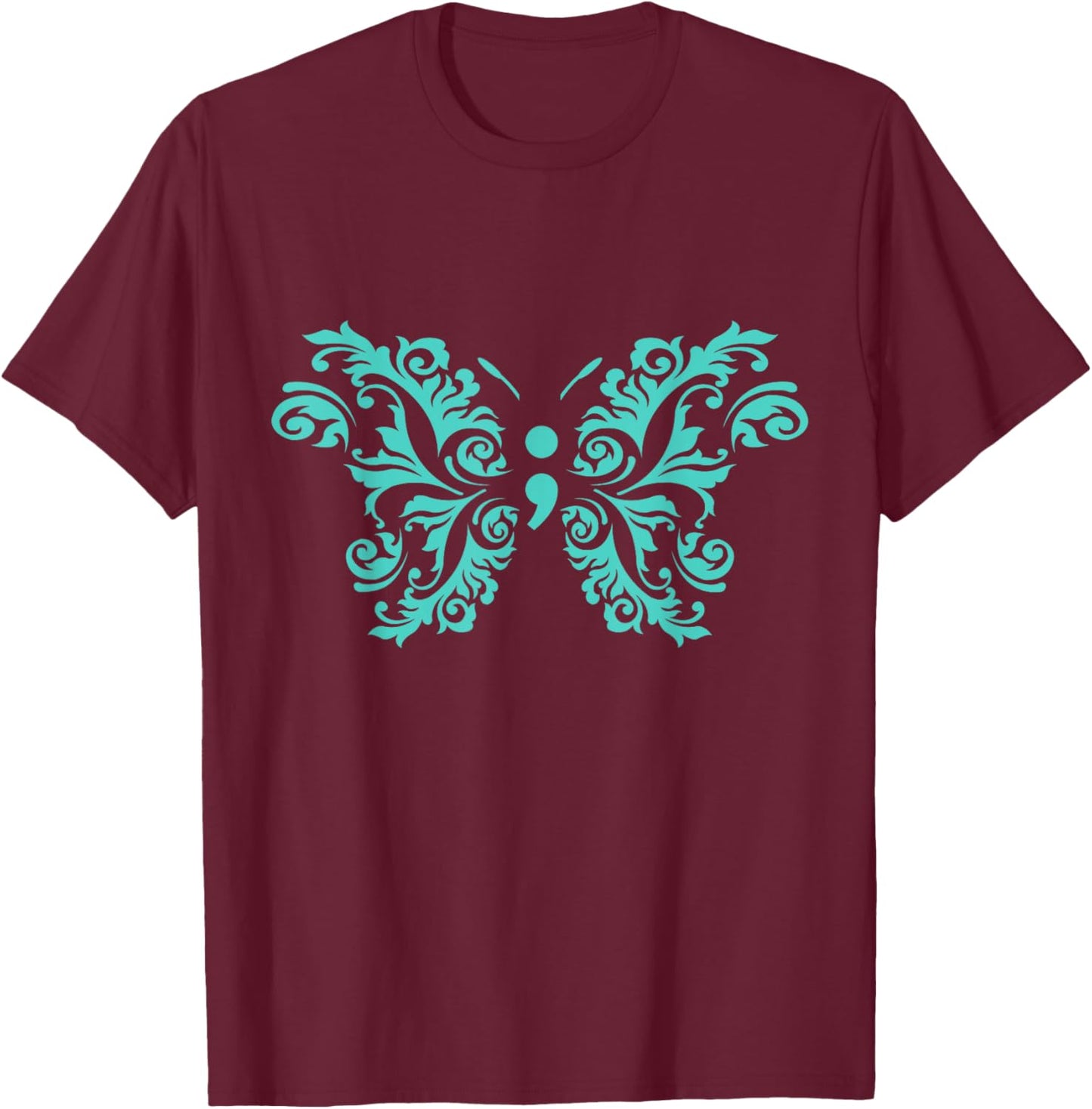 Butterfly Semicolon Suicide Awareness Prevention Teal T-Shirt - T-Shirt | Maroon