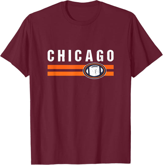 Chicago Vintage Blue Orange Stripe Cool Chicago Fan T-Shirt - T-Shirt | Maroon