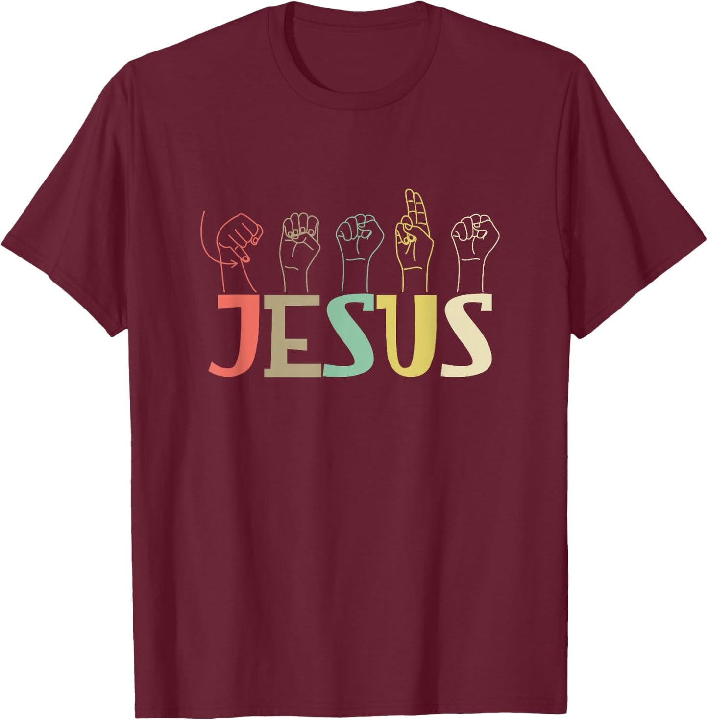Jesus ASL Christian Deaf D/HH ASL Teacher Sign Language Men Women T-Shirt - T-Shirt | Maroon
