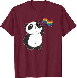 Gay Pride Lesbian LGBT Flag Rainbow Colors Panda T-Shirt - T-Shirt | Maroon