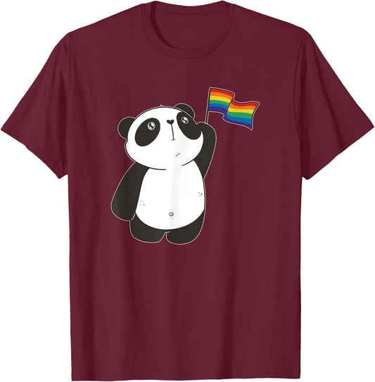Gay Pride Lesbian LGBT Flag Rainbow Colors Panda T-Shirt - T-Shirt | Maroon