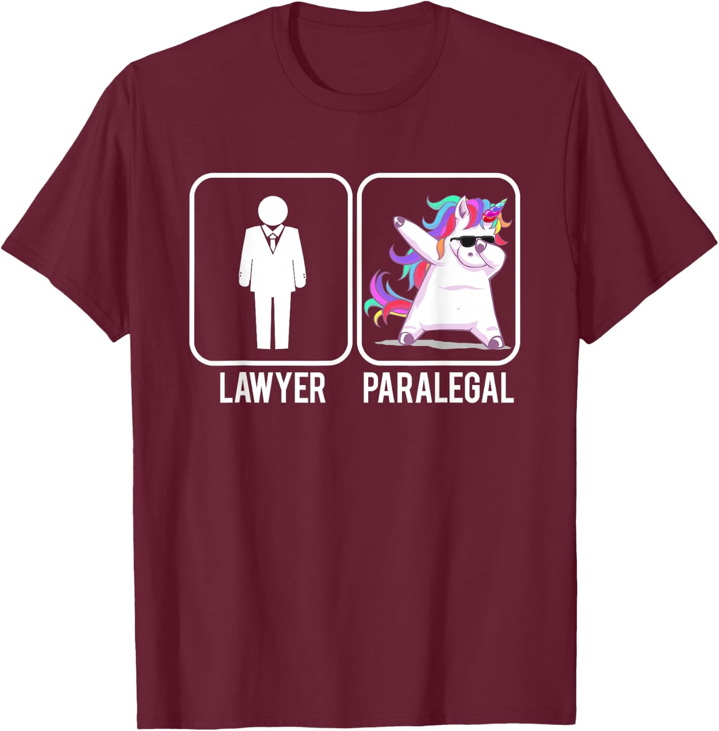 Funny Lawyer Paralegal Dabbing Unicorn Legal Law Firm T-Shirt - T-Shirt | Maroon