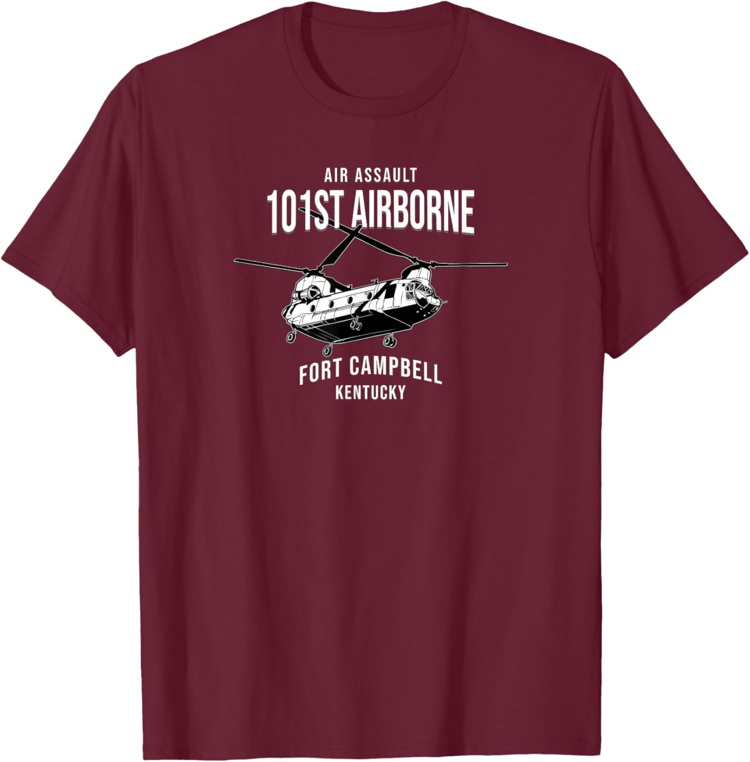 101st Airborne Division Fort Campbell Kentucky Helicopter T-Shirt - T-Shirt | Maroon
