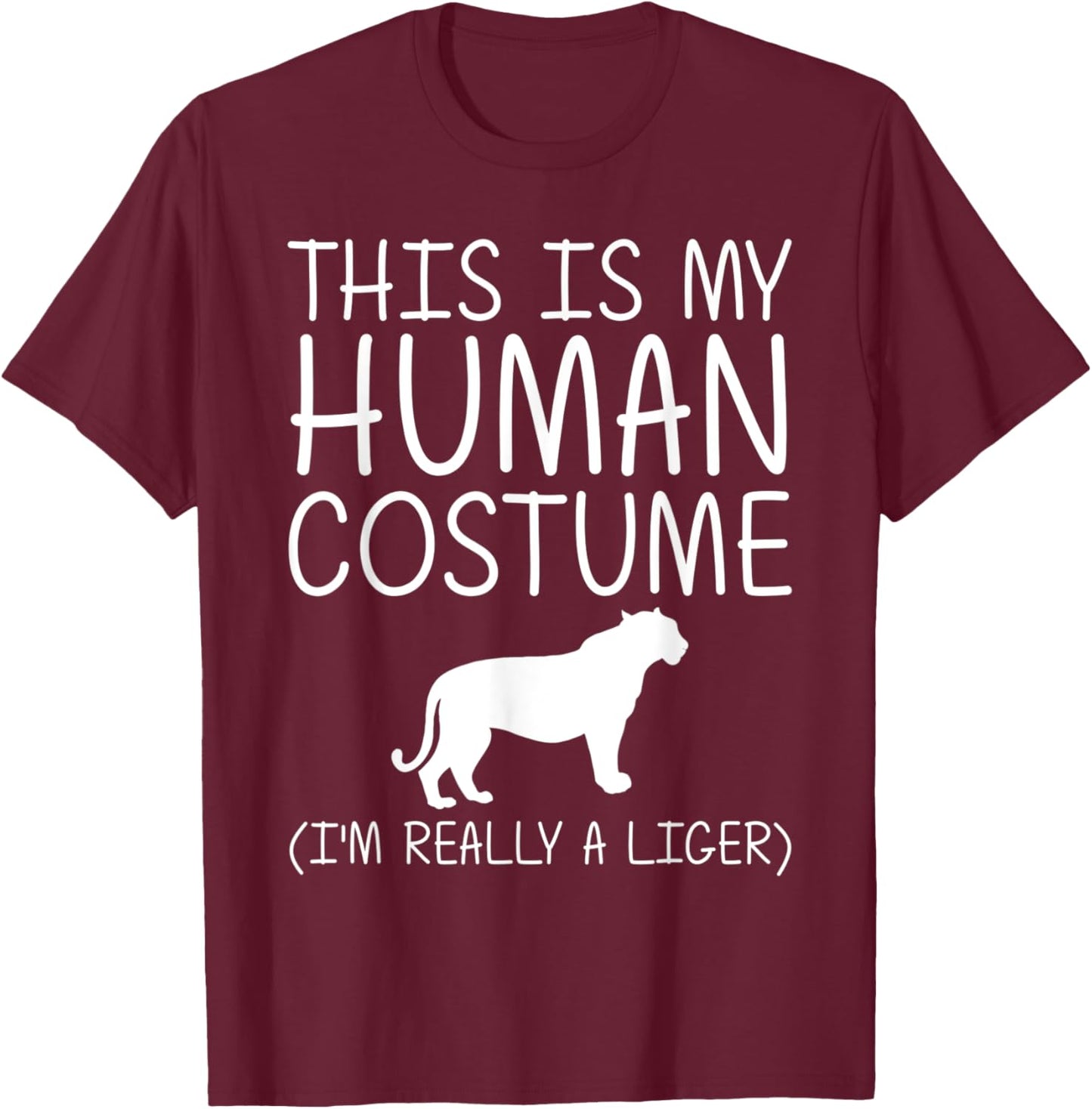 Liger Easy Halloween Human Costume Tigon Animal DIY Gift T-Shirt - T-Shirt | Maroon