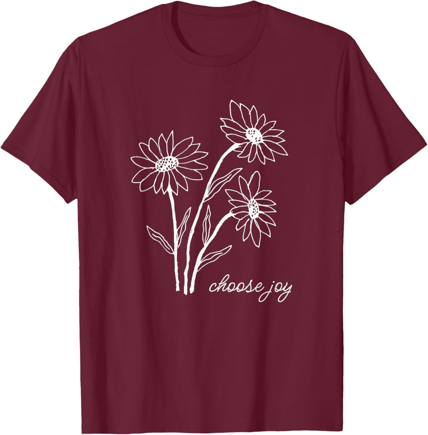 CAMCdesigns Choose Joy Floral Flower Garden Happy Christian Inspiration , Small, Black T-Shirt - T-Shirt | Maroon