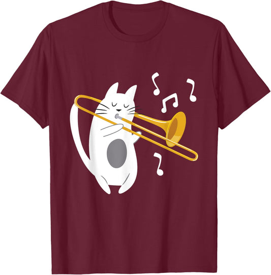 Trombonist Cat - Trombone Player Music Lover Women Girls Kids T-Shirt - T-Shirt | Maroon