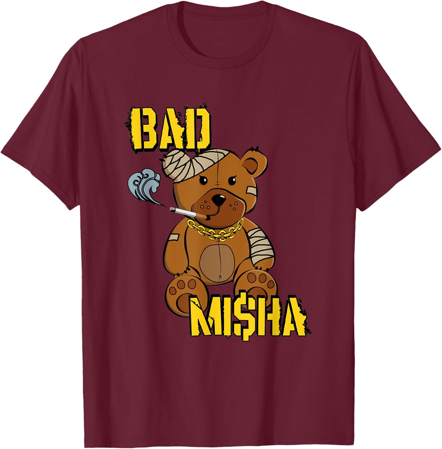 Bad Misha Bear Teddy Attitude Cool Cartoon Anime Kawaii T-Shirt - T-Shirt | Maroon