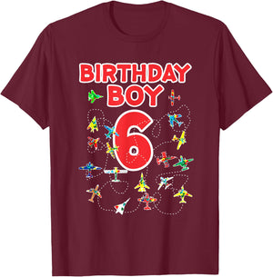 6th birthday boy airplane shirt-Six Birthday party Kids T-Shirt - T-Shirt | Maroon