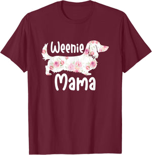 Funny Dachshund Weenie Mama Floral Wiener Dog Lover T-Shirt - T-Shirt | Maroon