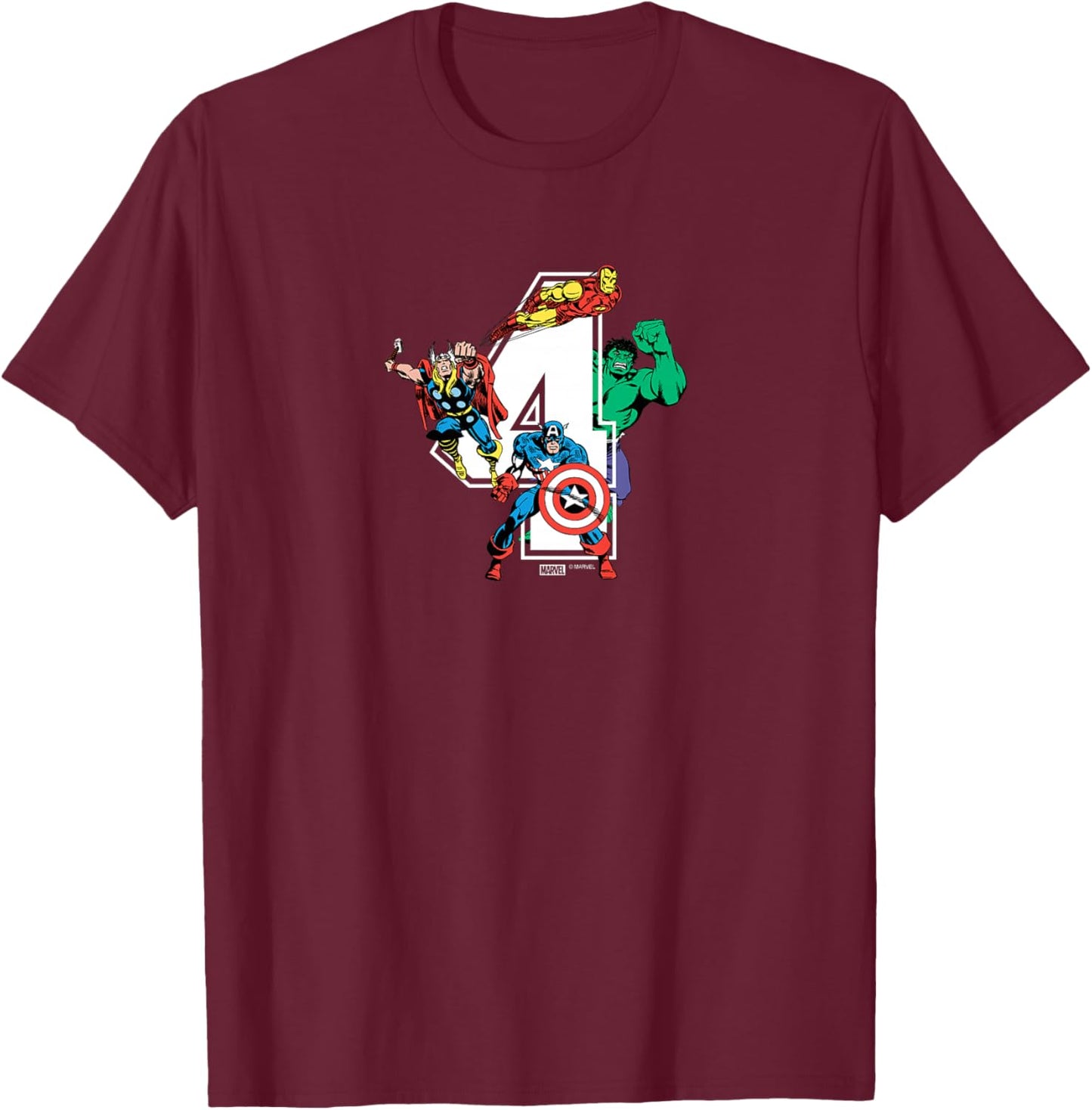 Kids Marvel - Avengers 4th Birthday T-Shirt - T-Shirt | Maroon