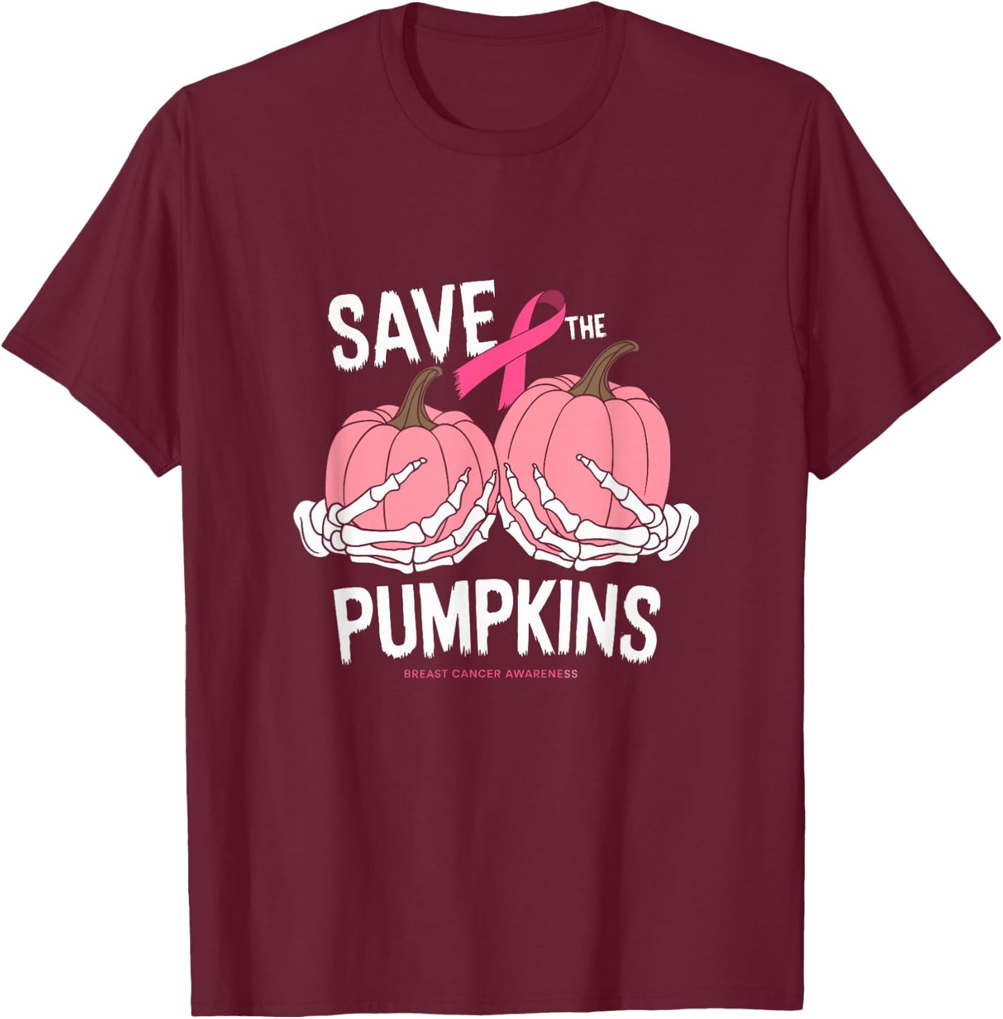 Save The Pumpkins Breast Cancer T-Shirt - T-Shirt | Maroon