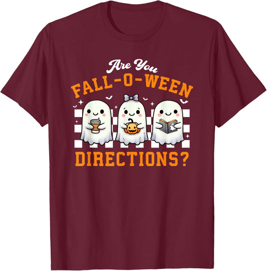 Are You Fall-O-Ween Directions Ghost Christian Halloween T-Shirt - T-Shirt | Maroon