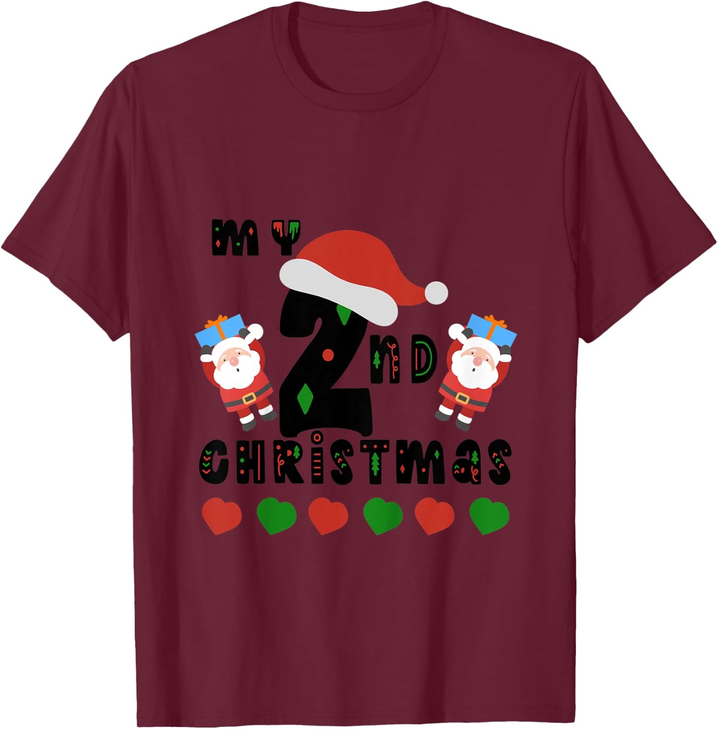 Kids My Second Christmas Baby Child 2nd Xmas Gift T-Shirt - T-Shirt | Maroon