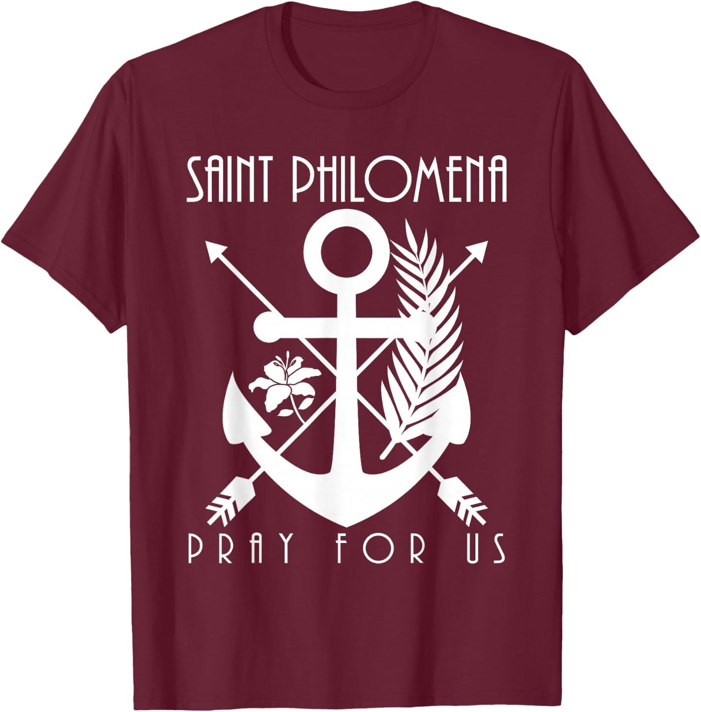 St Philomena Symbols Catholic Girls Saints Youth T-Shirt - T-Shirt | Maroon