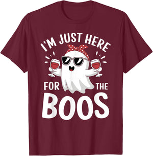 I’m Just Here for the Boos Funny Halloween Drinking Ghost T-Shirt - T-Shirt | Maroon
