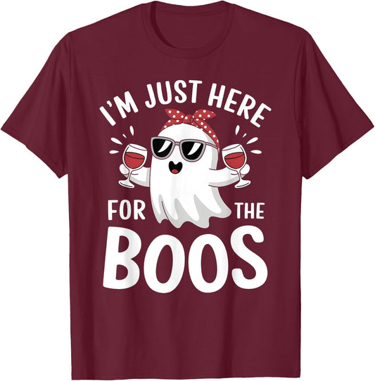 I’m Just Here for the Boos Funny Halloween Drinking Ghost T-Shirt - T-Shirt | Maroon